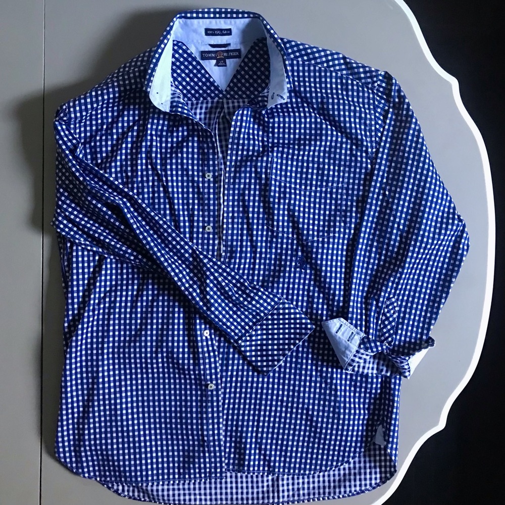 TOMMY HILFIGER Slim Fit Gingham Plaid Print Long Sleeve Button Down Shirt